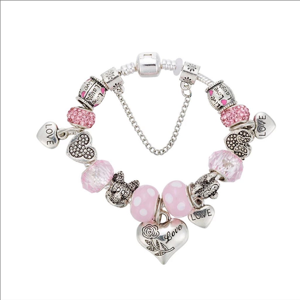 New Sterling Minnie & Mickey Charm Bracelet